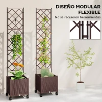 Outsunny Jardinera con Enrejado y Ruedas con Drenaje para Cultivos Verduras Flores Hierbas 120x40x192 cm Marrón(m-7)