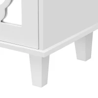 Credenza buffeti con 4 ante a specchio e maniglie in cristallo, 140x40x83 cm, Bianco(m-8)