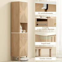 HOMCOM Colonna Bagno con Cassetto, 2 Armadietti e Ripiani Regolabili, Ripiano Effetto Marmo, 41.5x30x168 cm, Rovere(m-7)