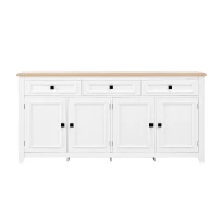 Aparador moderno, amplio espacio de almacenamiento con 3 cajones y 4 puertas, 160x35x76 cm, Blanco(m-1)