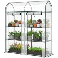 Outsunny Serre de Jardin, Petite Serre de Balcon étagères 3 niveaux en Bâche PVC et Châssis Acier, 143 x 46 x 165 cm, transparent(m-1)
