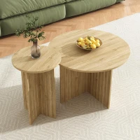 Set 2 tavolini da salotto annidiati con piani rotondi e struttura laterale verticale, 76x76x50 cm/40x40x56,5 cm, color legno(m-4)
