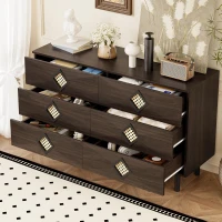 Tavolo trucco con 6 cassetti e maniglie in rattan per camera da letto e soggiorno, 120x40x74,5 cm, color legno(m-5)