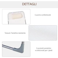 Outsunny Sdraio da Giardino Pieghevole con Schienale Reclinabile  e Cuscino, in Metallo e Texteline, 182x56x28 cm, Crema(m-6)