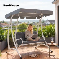 Outsunny 2 Sitzer Bankauflage 100 x 98 x 8 cm Sitzkissen mit Bändern Rückenkissen für Indoor/Outdoor Polster Auflage für Sitzbank Gartenbank Gartenmöbel Hollywoodschaukeln Dunkelgrau(m-9)
