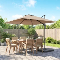 Outsunny Parasol cu braț lateral pătrat parasol de grădină exterior bază și plăci de umplere stâlp aluminiu protecție UV50+2,4x2,4m kaki(m-5)