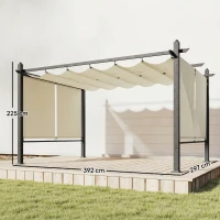 Outsunny Pérgola de Jardim 4x3 m com Cortinas Automáticas e Telhado Retrátil Proteção UPF50+ Creme(m-3)
