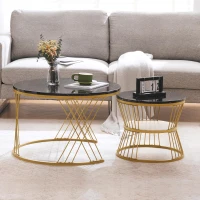 Set 2 tavolini da salotto moderni annidabili, 70x70x45 cm/45x45x40 cm, Nero(m-1)