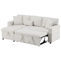 3 Seater Corner Sofa with Integrated Side Shelf and Built-in USB, Modular Sofa with Footstool and 3 Cushions, 214L x 131W x 87H cm, Beige(m-11)