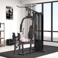 SPORTNOW Thuis Fitnessstation met 45 kg Gewichtsblokken, Lat Pulley, Borststation, Beinpresse voor Veelzijdige Training(m-9)
