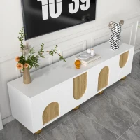 TV-Schrank mit 4 Türen, minimalistisches Design mit Holzmaserung und weißem Finish, 175x38x50 cm, Naturfarbe+Weiß(m-4)