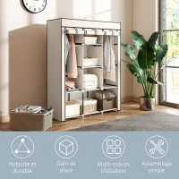 HOMCOM Armoire penderie multi-rangement - 8 étagères, 2 barres - non tissé crème(m-6)