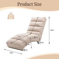 Modern Chaise Longue with Side Storage Pocket and Fixed 140° Backrest, Linen Deck Chair for Living Room, 148L x 55W x 87H cm, Beige(m-3)