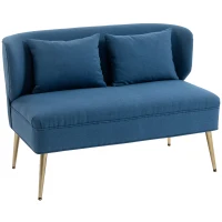 HOMCOM 2 Seater Sofa, Linen-look Fabric Small Sofa with Wing Back, Thick Seat, Metal Legs, Dark Blue(m-11)