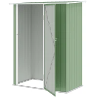 Outsunny Capanno Porta Attrezzi in Metallo con Tetto Inclinato e Porta Bloccabile, 142x86x189 cm, Verde Chiaro(m-10)