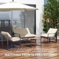 Outsunny Set da Giardino 4 Pezzi con Divanetto, 2 Poltrone e Tavolino, in Acciaio, Poliestere e Cotone PP, Beige e Grigio(m-6)