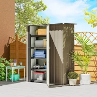 Outsunny Capanno Porta Attrezzi in Metallo con Tetto Inclinato e Porta Bloccabile, 142x86x189 cm, Marrone(m-2)