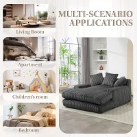 Oversized Chaise Longue Sofa with 3 Throw Cushions and Wide Armrests, Chair with Shredded Memory Foam Seat, 155L x 125W x 63H cm, Dark Gray(m-6)