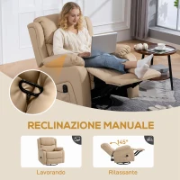 HOMCOM Poltrona Relax Reclinabile con 8 Punti Massaggianti, Riscaldanti e Poggiapiedi, 87x97X100 cm, Beige(m-5)
