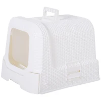 PawHut Pet Cat Litter Box, Enclosed Pet Toilet with Handle, Scoop 54L × 42W × 41H cm - White(m-6)