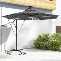 Outsunny Exzentrischer Sonnenschirm mit Solar-LEDs 330x295 cm Gartenschirm mit Kreuzfuß Kurbel Schutzhülle Dunkelgrau(m-3)