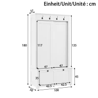 Armadio guardaroba con ante scorrevoli e scarpiera integrata, mobile multiuso con ganci, 100x50x180 cm, Bianco(m-3)