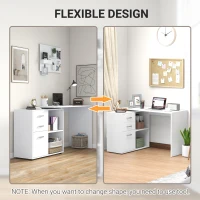 HOMCOM L-Shaped Desk, Computer Corner Desk with Storage Shelf, Drawer, PC Table Home Office Workstation, White(m-5)