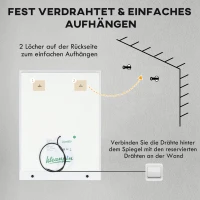 kleankin Badezimmerspiegel mit LED-Beleuchtung, 3 Lichtfarben, Antibeschlag-Funktion, verkabelt, 70 x 50 cm(m-9)