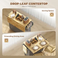 HOMCOM Kitchen Island on Wheels, Rolling Kitchen Storage Trolley with Drop Leaf, Drawers, Towel and Spice Rack, Grey(m-6)