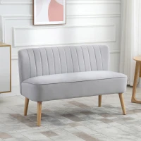 HOMCOM Modern Velvet Double Seat Sofa w/ Wood Frame Foam Padding Soft Comfortable Compact Couch Light Grey(m-2)