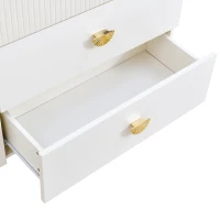 Madia moderna a 6 cassetti con maniglie a ventaglio e gambe in acciaio, 120x40x75 cm, Bianco(m-7)