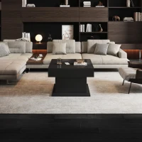 Tavolino da salotto girevole 360° con piano sollevabile, spazio a scomparsa e cassetto, 70x70x45 cm, Nero(m-4)