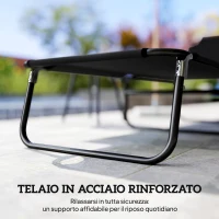 Outsunny Sdraio da Giardino Pieghevole con Schienale Regolabile, Acciaio e Tessuto Oxford, 188x56x28cm, Nero(m-7)