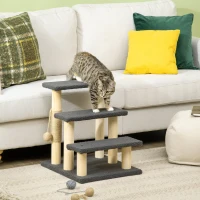 PawHut 48cm Three-Step Cat Tree, with Toy Ball, Jute Scratching Post - Grey(m-12)