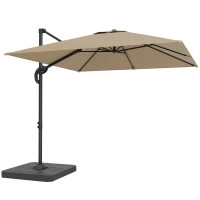 Outsunny Parasol cu braț lateral pătrat parasol de grădină exterior bază și plăci de umplere stâlp aluminiu protecție UV50+2,4x2,4m kaki(m-1)