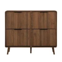 Moderner Schuhschrank, vierflügeligen Klapptüren, doppelstöckigem Stauraum für 18–24 Paar Schuhe, 105 x 24 x 90 cm, Naturfarbe(m-1)