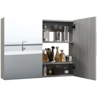 HOMCOM Armadio da parete per bagno con specchio, doppie ante e mensole regolabili, 80x15x60cm, Grigio(m-8)