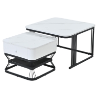 Set 2 tavolini da caffè con cassetto integrato, 70x70x45 cm/50x50x40 cm, Bianco e Nero