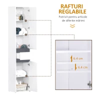 HOMCOM Mobilier baie tip coloană, 2 dulapuri + sertar central, alb, rafturi reglabile 35×31×172 cm(m-6)