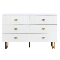 Madia moderna a 6 cassetti con maniglie a ventaglio e gambe in acciaio, 120x40x75 cm, Bianco(m-2)