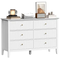 HOMCOM Fluted Dresser, 6 Drawer Chest of Drawers for Bedroom, Living Room, Hallway, Closet, White(m-10)