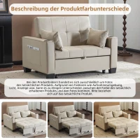 3-In-1 Convertible Pull-Out Sleeper with 3-Position Adjustable Backrest, 2 Seater Sofa Bed for Compact Room, 140L x 96W x 97H cm, Beige(m-6)