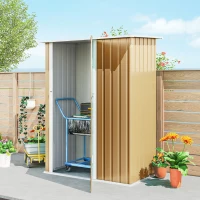 Outsunny Capanno Porta Attrezzi in Metallo con Tetto Inclinato e Porta Bloccabile, 142x86x189 cm, Giallo(m-9)