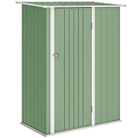 Outsunny Capanno Porta Attrezzi in Metallo con Tetto Inclinato e Porta Bloccabile, 142x86x189 cm, Verde Chiaro(m-11)