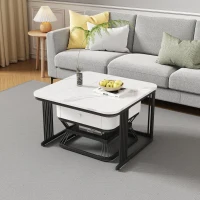 Set 2 tavolini da caffè con cassetto integrato, 70x70x45 cm/50x50x40 cm, Bianco e Nero(m-5)
