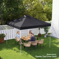 Outsunny gazebo roof replacement UV50+ Waterproof Pop Up Canopy Cover with 8 Drainage Holes 3 x 3 m Black(m-9)