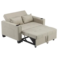 3-In-1 Convertible Pull-Out Sleeper with 3-Position Adjustable Backrest, 2 Seater Sofa Bed for Compact Room, 140L x 96W x 97H cm, Beige(m-10)