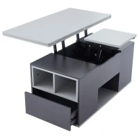Lift-Top Coffee Table with 2 Push-to-Open Drawers and 3 Open CompartmentsStorage, Desk for Dining/Work/Relax, 100L x 51W x 47H cm, Grey(m-10)