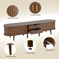 Durable Oval TV Unit with 2 Sliding Doors and 2-Tier Storage Shelves, High‑Legged TV Stand for Living Room, 175L x 40W x 40H cm, Oak(m-5)