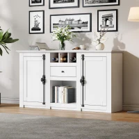 Credenza moderna con 2 ante, cassetto, ripiano a vista e 3 portabottiglie, 130x35x70 cm, Bianco(m-5)